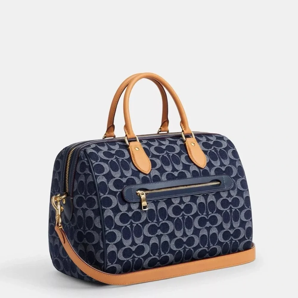 COACH Large Signature Denim Rowan Satchel - Picture 3 of 9